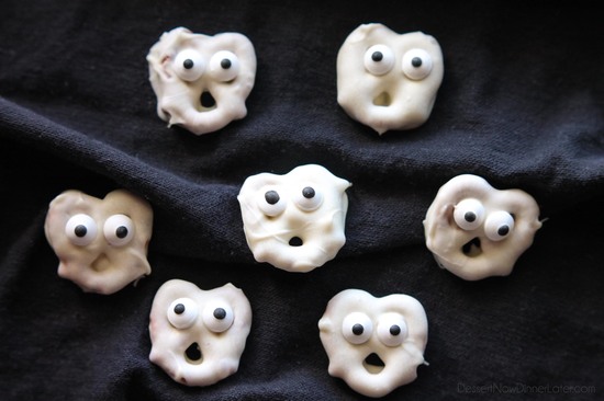 white chocolate dipped ghost pretzels
