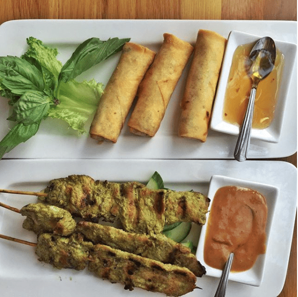 spring rolls and satay
