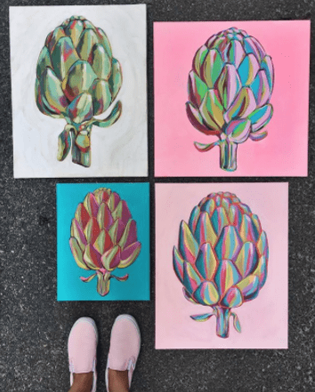 four artichoke paintings 