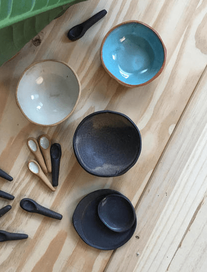 ceramic bowls and spoons