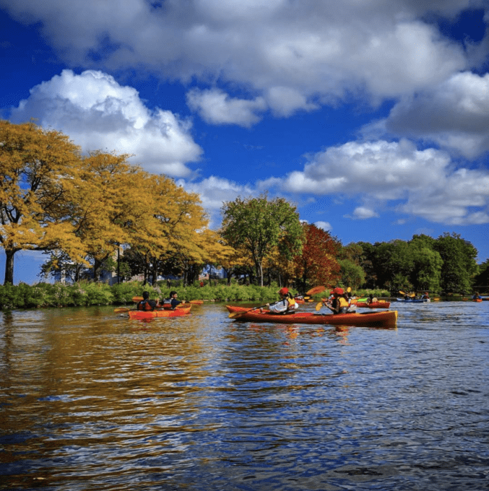 kayaks on river