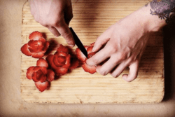 cutting strawberry roses