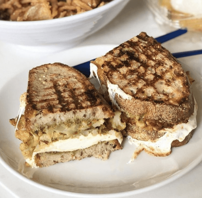 grilled cauliflower sandwich with pumpkin seed butter