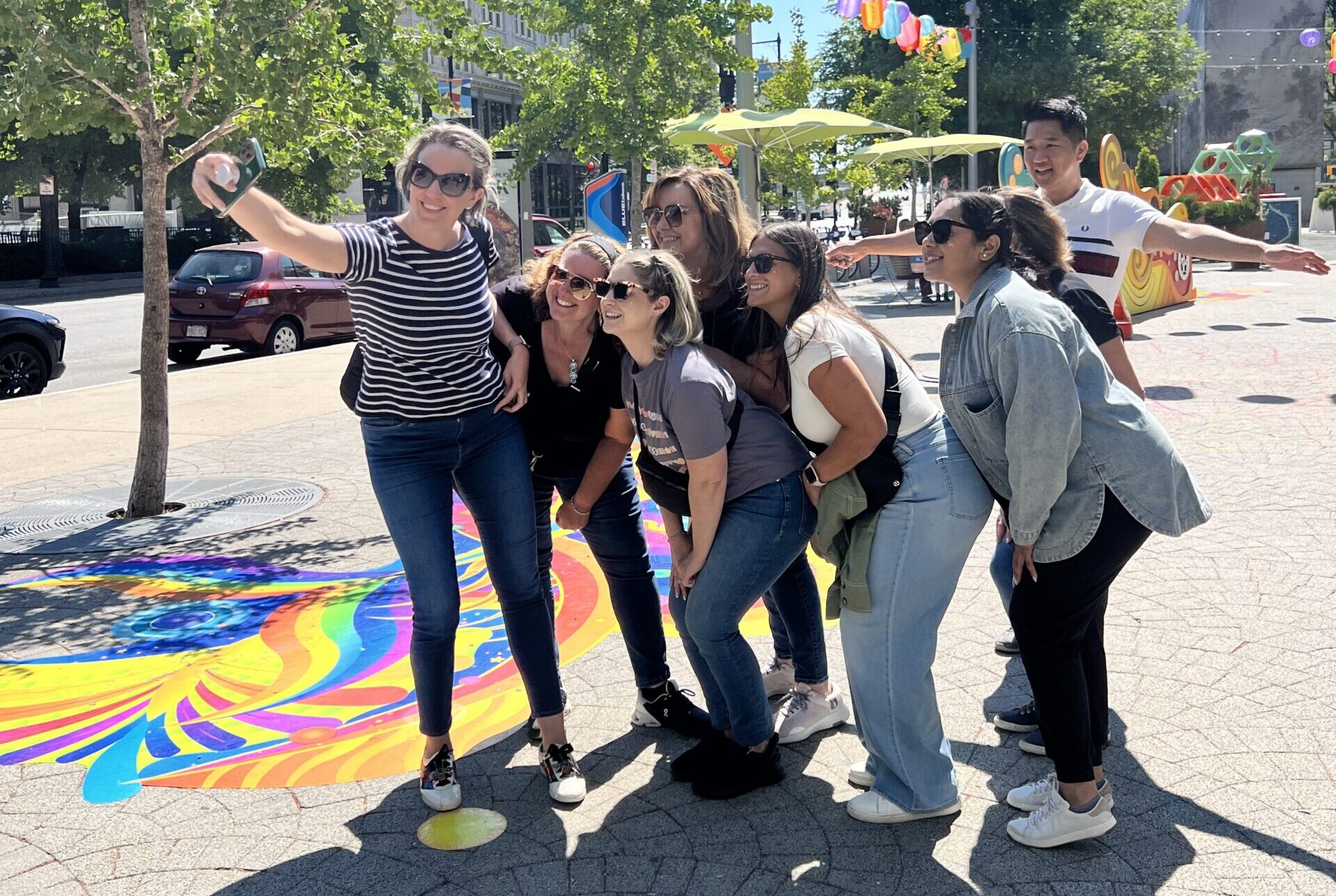 a group taking a selfie in chinatown